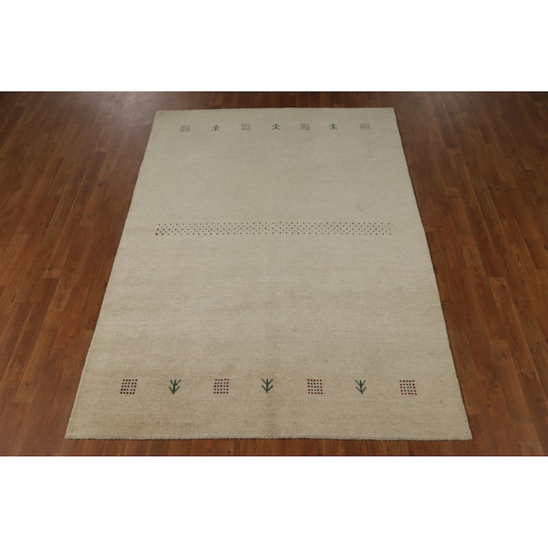 Hand Knotted Oriental 100% Wool Carpet Tribal Tribal Beige & Ivories Gabbeh Area Rug - 7' 4'' X 5' 2''