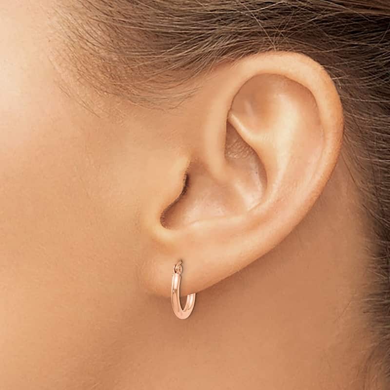 Curata 14k Rose Gold 2x13mm Polished Classic Hoop Earrings