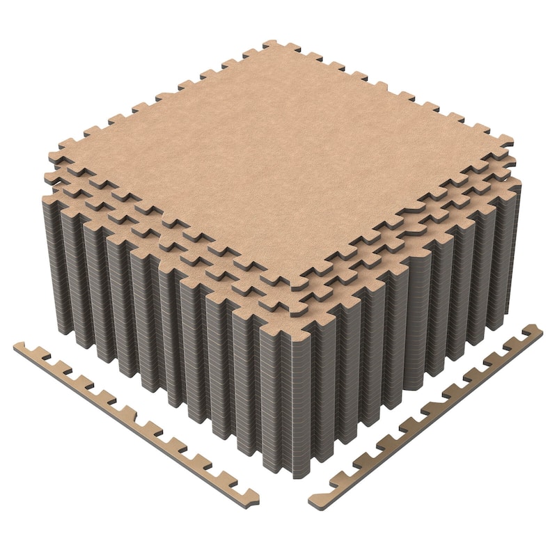 Costway 25/50 Pack-100/200 Sq.Ft. Foam Floor Tiles Interlocking Carpet - See Details - Light Brown-25 Pack