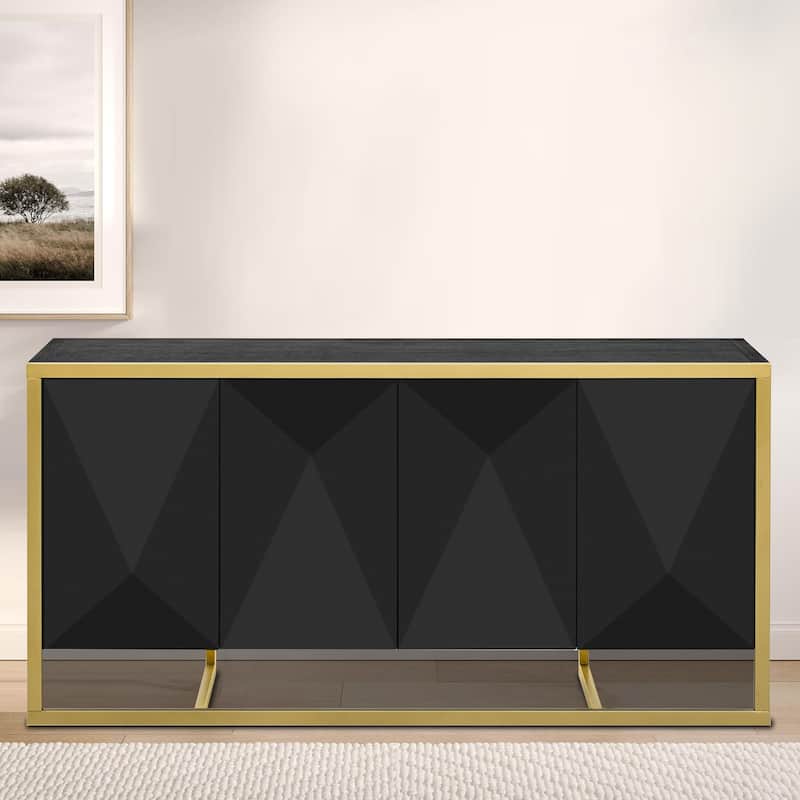Modern luxury style sideboard with metal base and shelves for bedroom kitchen living room hallway - Black