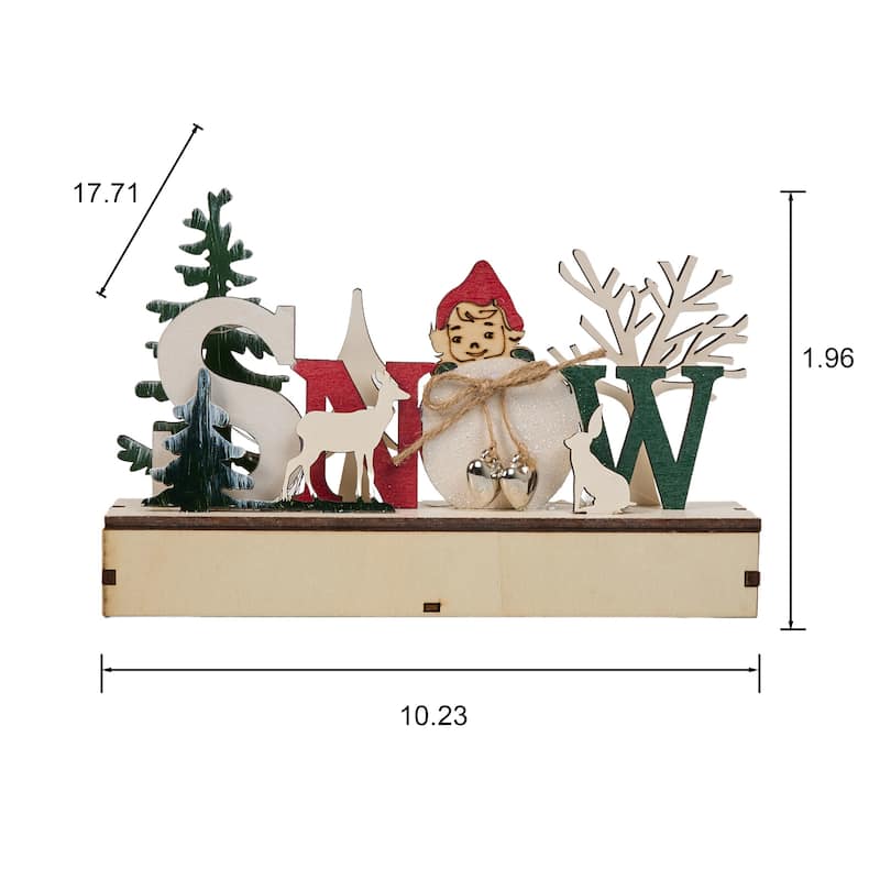 Little Red Riding Hood Wooden Snow Christmas Tabletop Decor - 1.96'' H X 10.23'' W X 5.9'' D