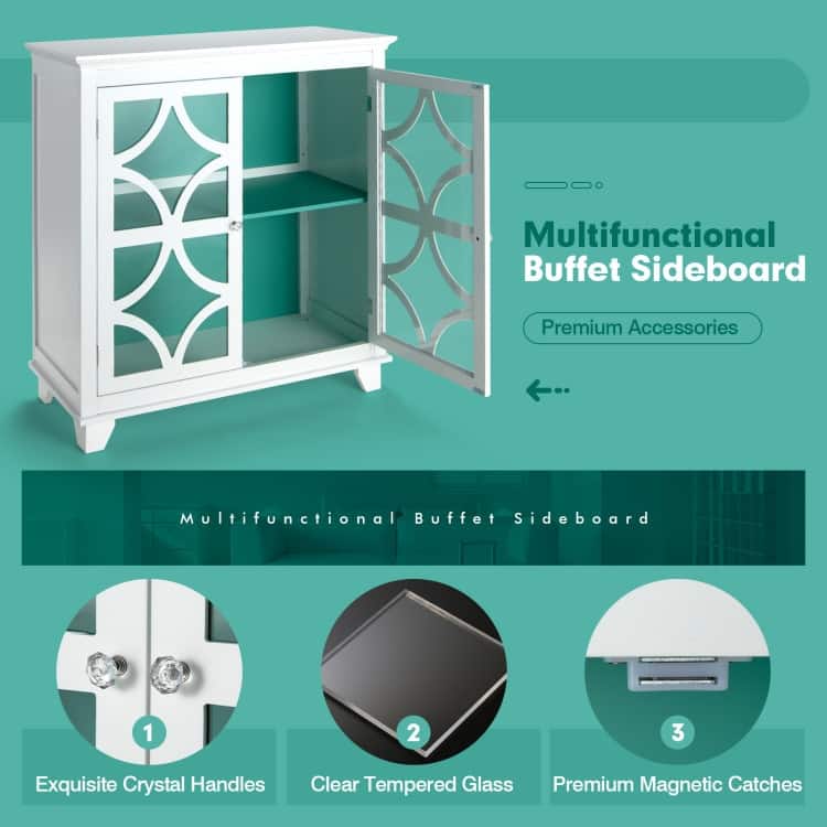 Kitchen Buffet Sideboard with Glass Doors and Adjustable Shelf - 36" x 15.5" x 38"(L x W x H)