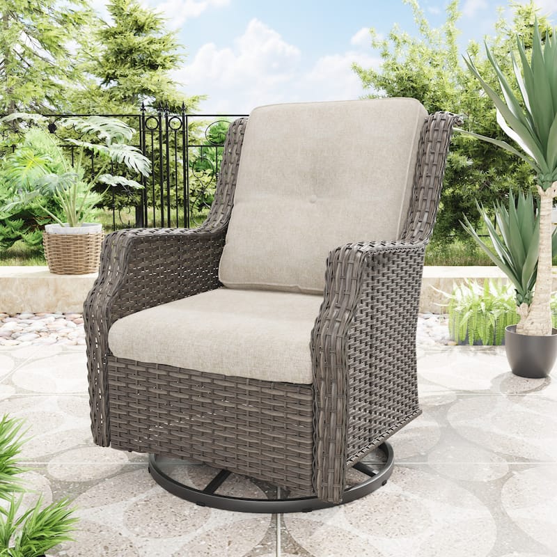 Cozywor Wicker Patio Outdoor Lounge Chair Swivel Rocking Chair - Beige