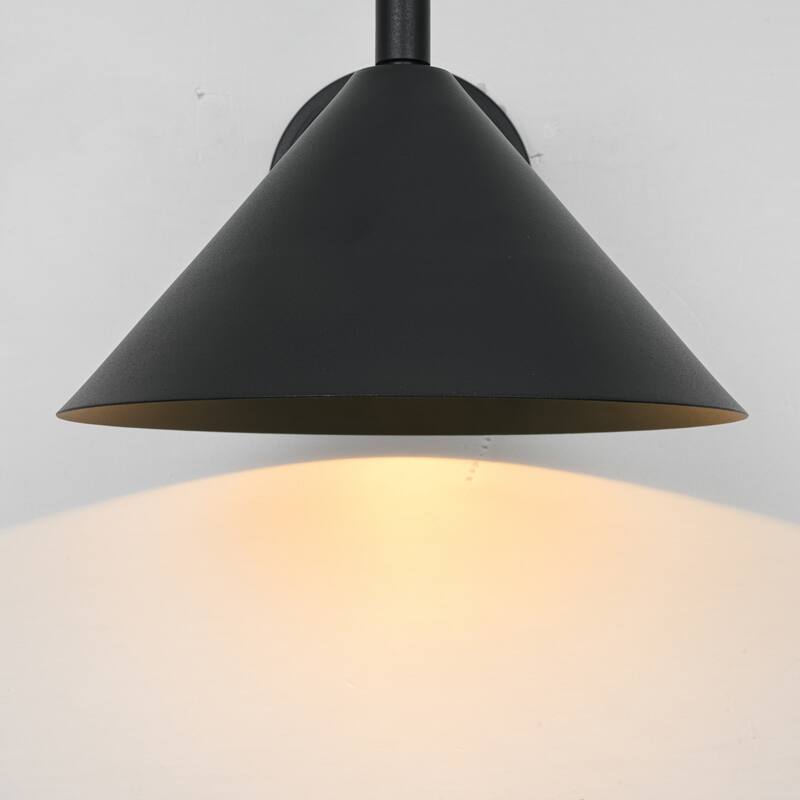 1-Light Modern Industrial Black Outdoor Wall Sconce with Cone Metal Shade - 10.6 in. W x 7.0 in. H x 11.6 in. D