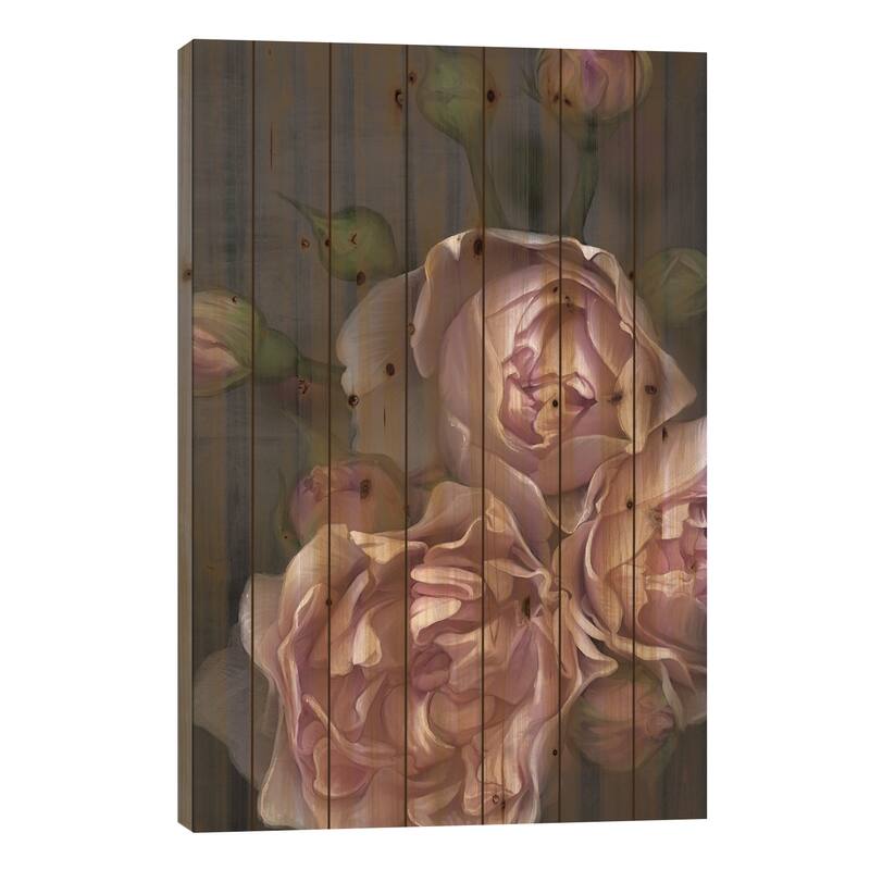 Pink Peony Print On Wood by Juliana Loomer - Multi-Color - 26x18x1.5