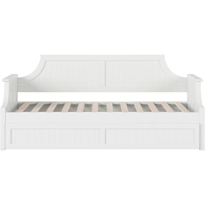 Twin Daybed with Trundle - Mid-Century Wood Daybed - White Finish -