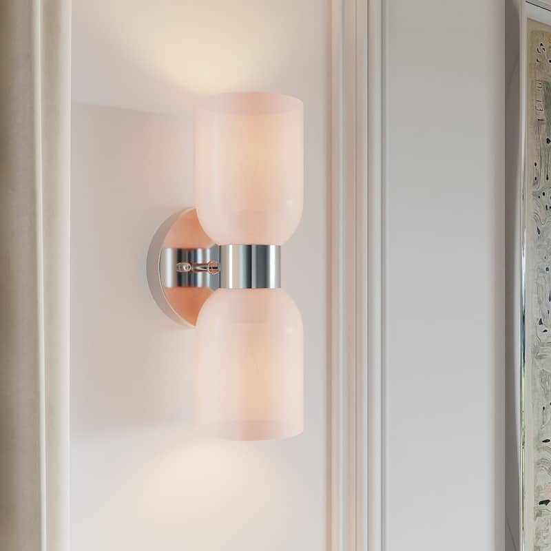 Shuman 2-light Mid-century Modern White Gold Wall Sconce with UL