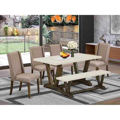 HomeStock 6-Pc Multi-Color Solid Wood Top-Rectangular Upholstered Dining Room Set-Seats 4