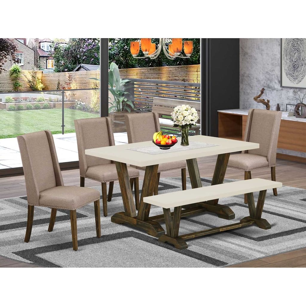 HomeStock 6-Pc Multi-Color Solid Wood Top-Rectangular Upholstered Dining Room Set-Seats 4