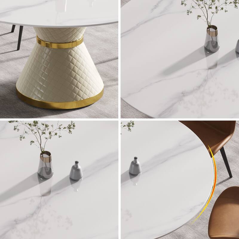 59.05"Modern artificial stone round carbon steel base dining table-can accommodate 6 people