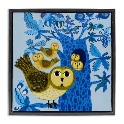 Stupell Playful Owls in Tree Framed Floater Canvas Wall Art Design By Kay Widdowson