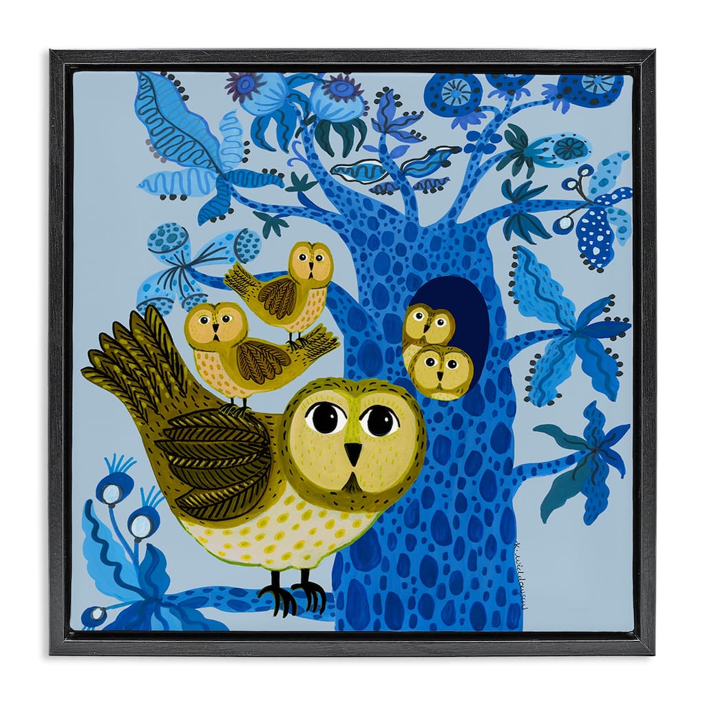 Stupell Playful Owls in Tree Framed Floater Canvas Wall Art Design By Kay Widdowson
