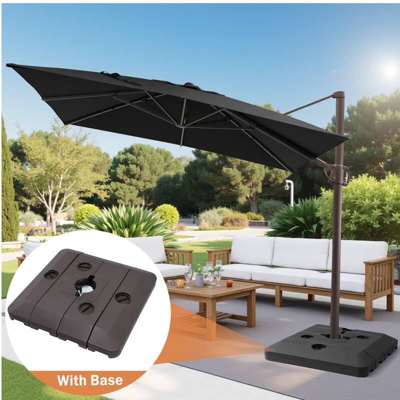 9 FT x 11 FT Outdoor Patio Cantilever-Offset Umbrella with Offset Base - Black