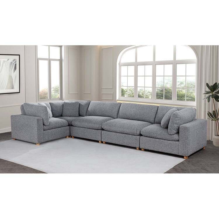 Best Quality Furniture 4-Piece Sectional Boucle Fabric - Rich Gray with Corner Chair