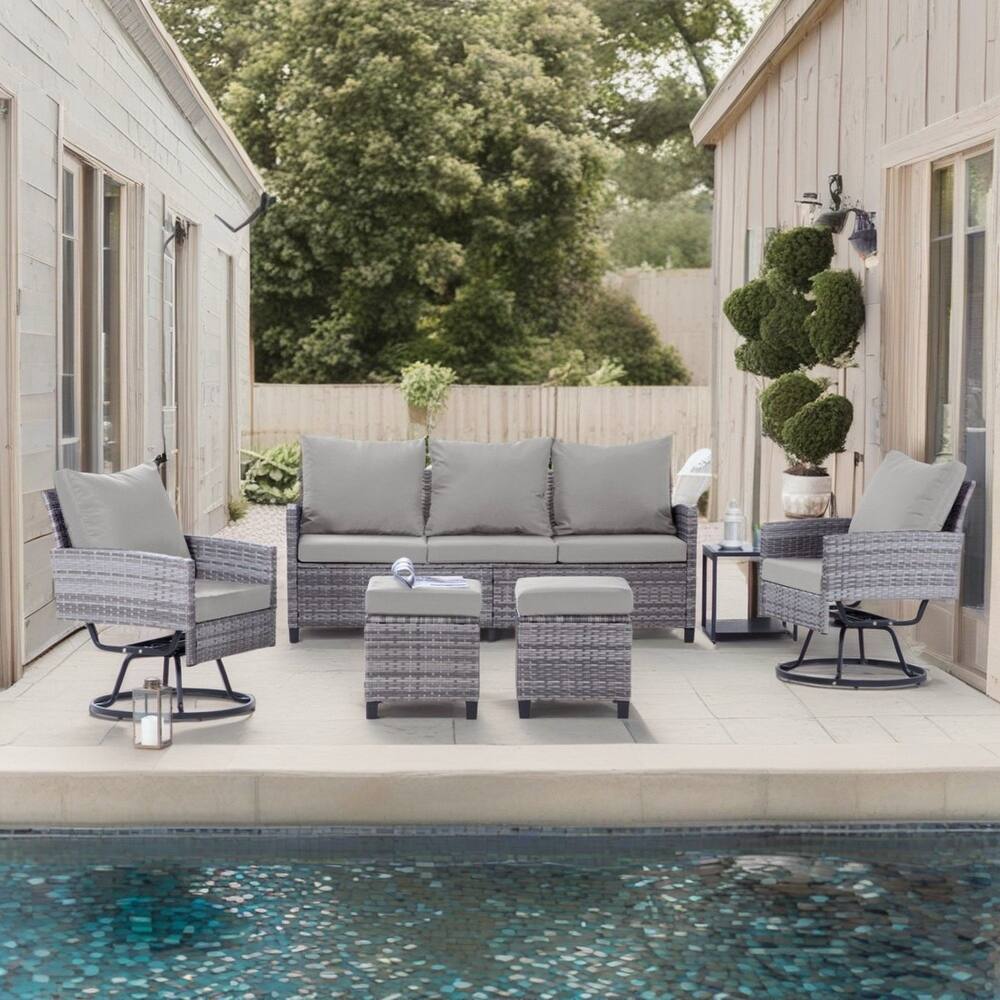 6pcs Wicker Patio Conversation Set Seating Loveseat Sofa with Ottomans