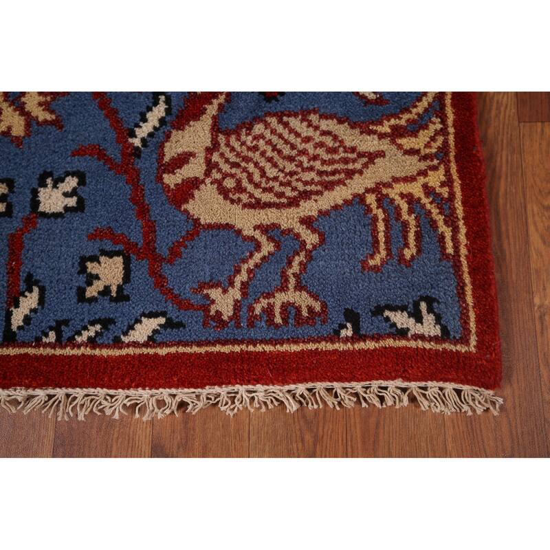 Animals Design Blue Ziegler Oriental Runner Rug Handmade Wool Carpet - 2'7"x 9'11"