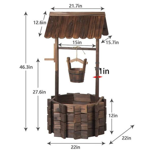 Well Bucket Rope Outdoor Fir Plants Wishing Well with a Bucket and Rope for Your Yard ...