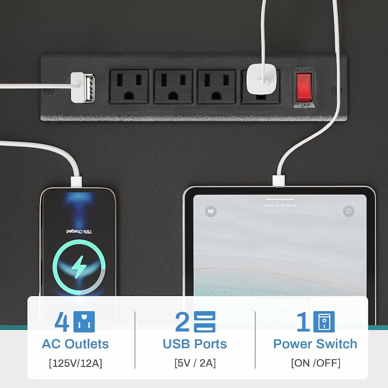 51in Computer Office Desk Storage Shelves Drawer Power Outlets