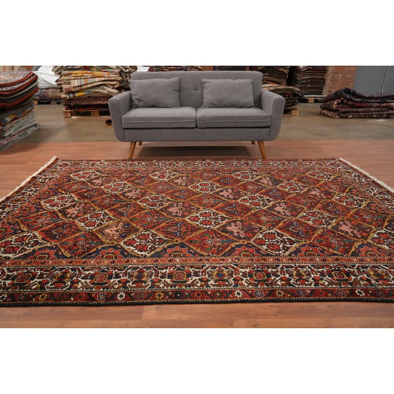 Hand Knotted Oriental 100% Wool Carpet Traditional Floral Oranges & Rust Bakhtiari Area Rug - 9' 6'' X 6' 7''