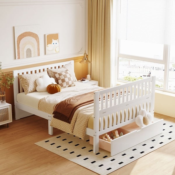 Convertible Crib,Full Size Bed with Drawers and 3 Height Options