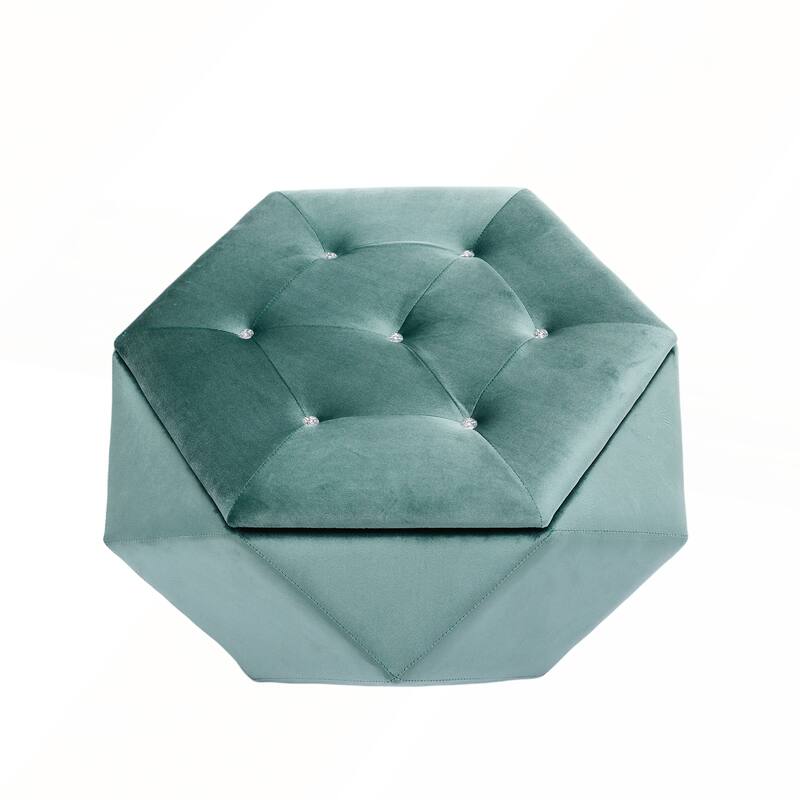 Elegant Velvet Polygon Diamond Tufted Storage Ottoman for Living Room and Bedroom