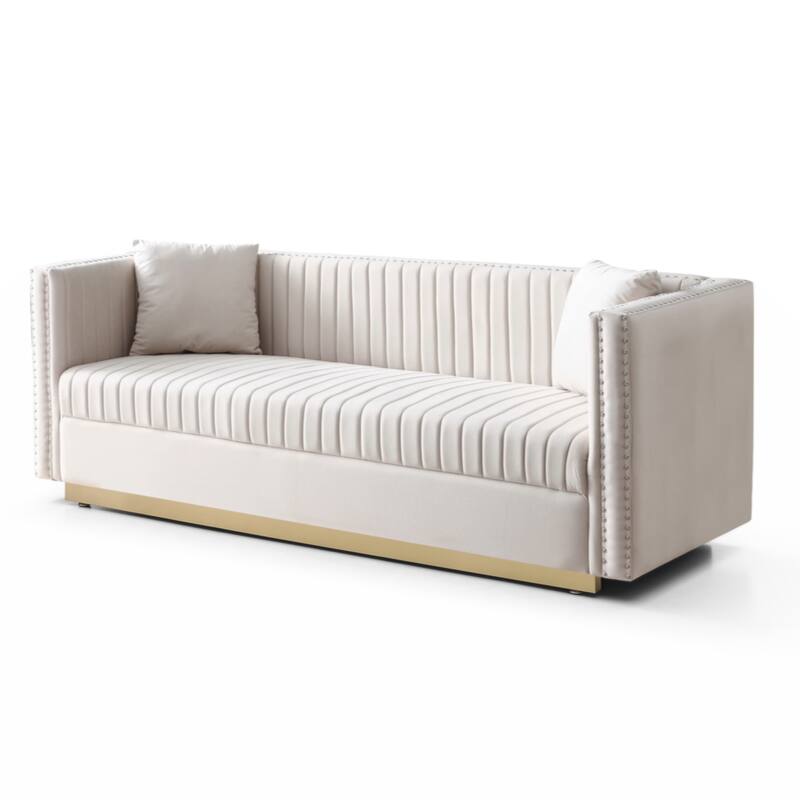 Contemporary Vertical Channel Tufted Velvet Sofa Modern Upholstered Couch for Living Room Apartment with 2 pillows