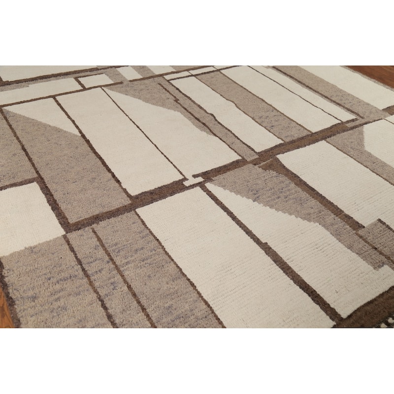 Moroccan Abstract Area Rug Hand-Knotted Geometric Wool Carpet - 8'10"x 12'2"