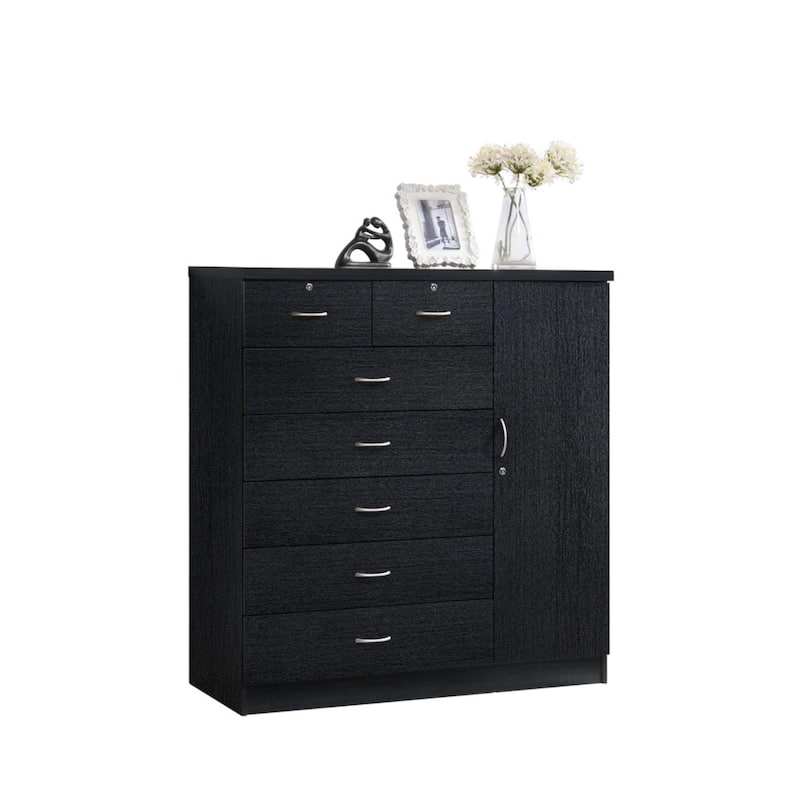 48.25" Black Rectangular 7-Drawer Chest with Locks and Door
