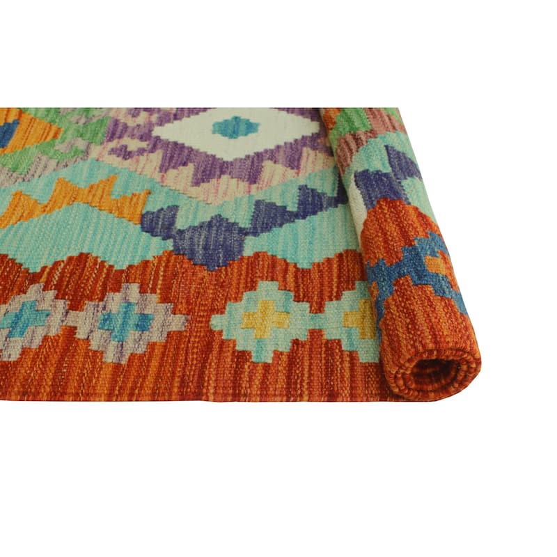 Flatweave Rihab Green/Red Rug - 3'5" x 4'7"
