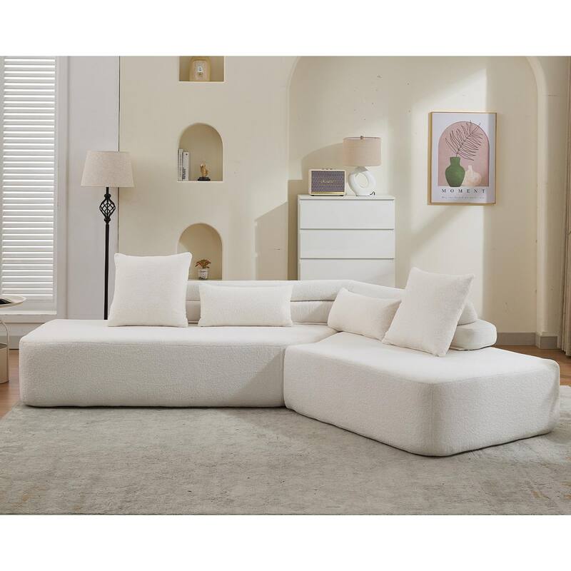 128" Cloud Sectional Sofa, Fabric Upholstered Couch with Deep Seat, Modern Couches No Assembly for Apartment Living Room