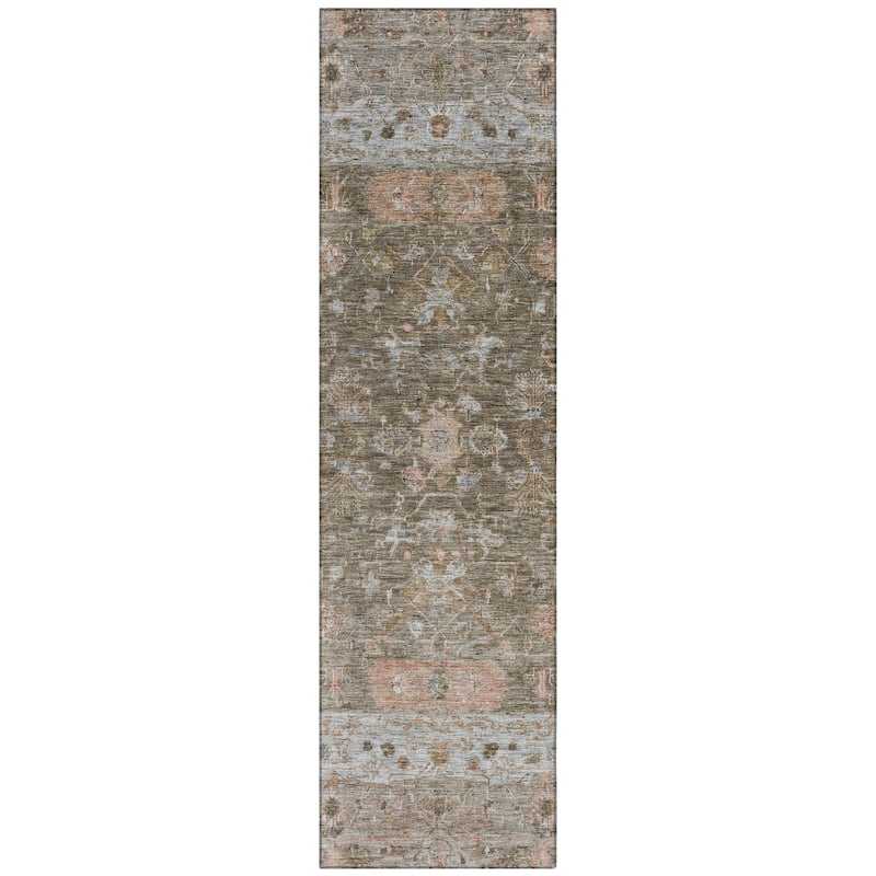 Machine Washable Indoor/ Outdoor Traditional Border Chantille Rug