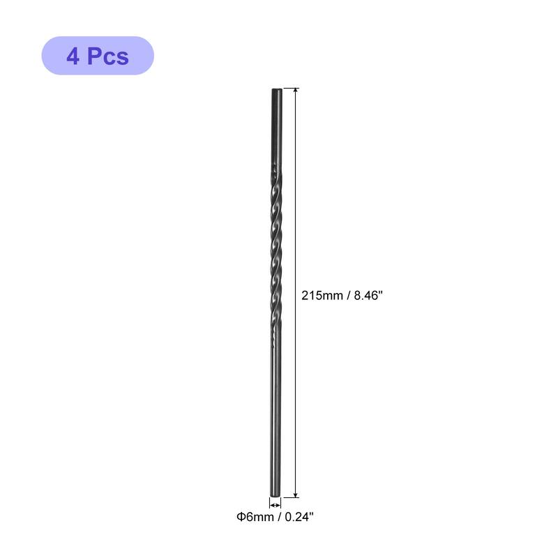 4Pcs 8.46" Long 0.24" Dia Stainless Steel Straws Straight Threaded - Black