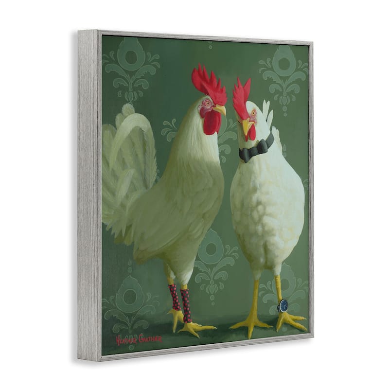 Stupell Stylish Roosters Pair Framed Giclee Art Design By Heather Gauthier