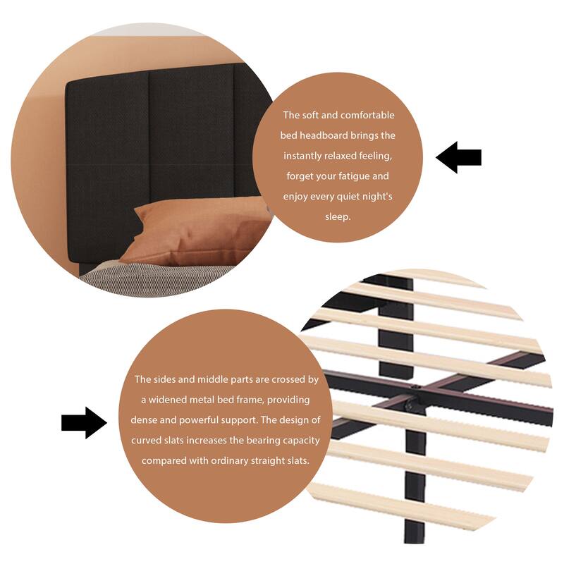 Alazyhome Upholstered Platform Bed Frame with Bedside Cupboard