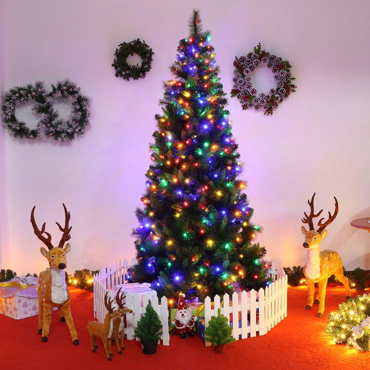Shop Gymax 7ft Pre Lit Led Lights Christmas Tree Hinged Artificial