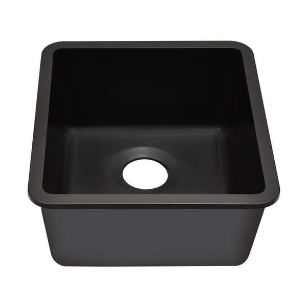 slide 2 of 9, 16 Inch Lexicon Platinum Quartz Composite Drop-in Undermount Single Bowl Galaxy Black Kitchen Sink LP-1618-K-SO Galaxy Black