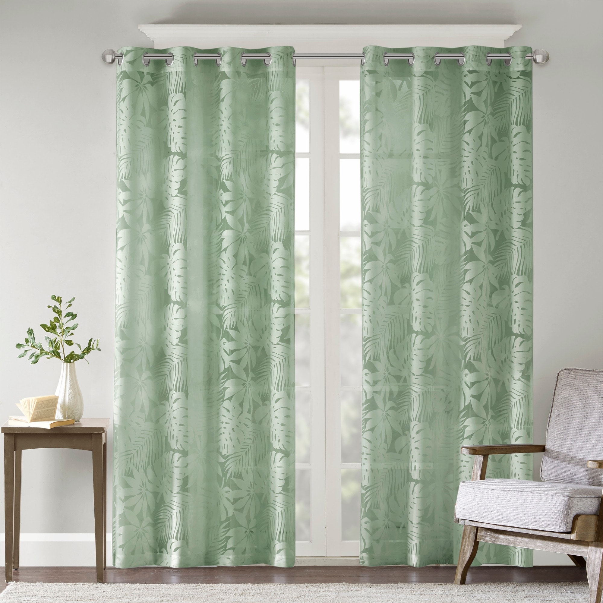 Madison Park Leilani Palm Leaf Burnout Window Curtain Sheer