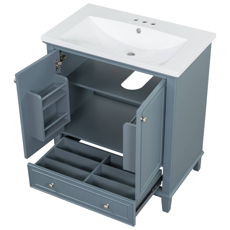 30" Bathroom Vanity with Sink Combo, Multi-functional Bathroom Cabinet with Doors and Drawer, Solid Frame and MDF Board