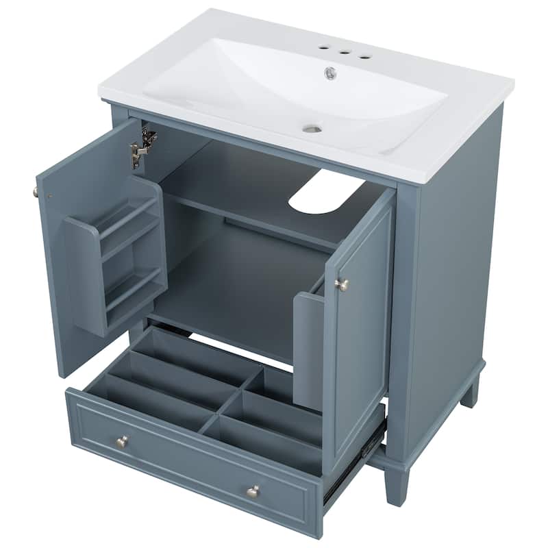GDFStudio - Emerson 30-Inch Freestanding Bathroom Vanity with Ceramic Sink, Multi-functional Cabinet and Drawer