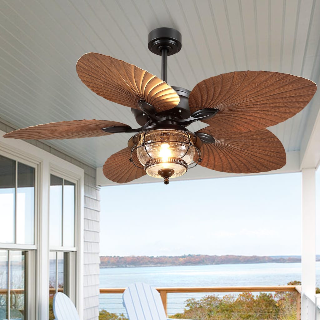 Kviflon 52 Inch Tropical Ceiling Fan with Light Palm Leaf Blades,Wet Rated for Living Room Bedroom Patio Farmhouse - 52 Inches