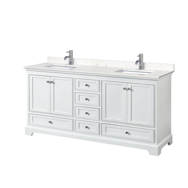 Wyndham Collection Deborah 72" Free Standing Double Basin Vanity Set - White / Carrara Cultured Marble Top / Polished