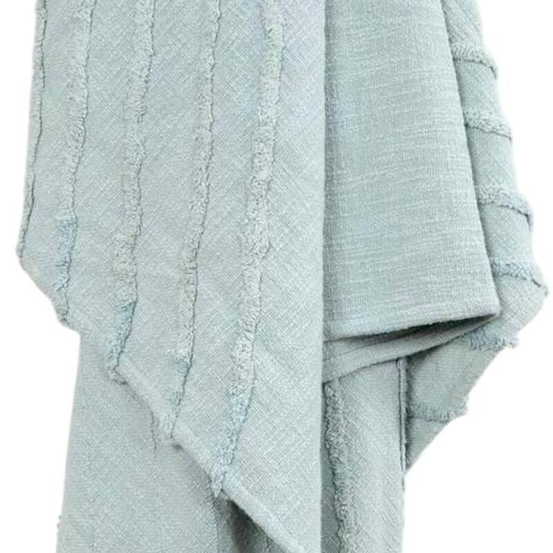 HomeRoots 50" X 60" Aqua Cotton Woven Geometric Throw Blanket with Tassels
