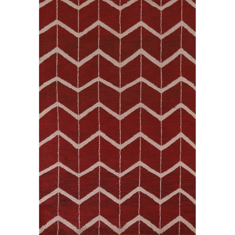 Hand Knotted Oriental 100% Wool Carpet Modern All-Over Red Gabbeh Area Rug - 7' 11'' X 5' 4''