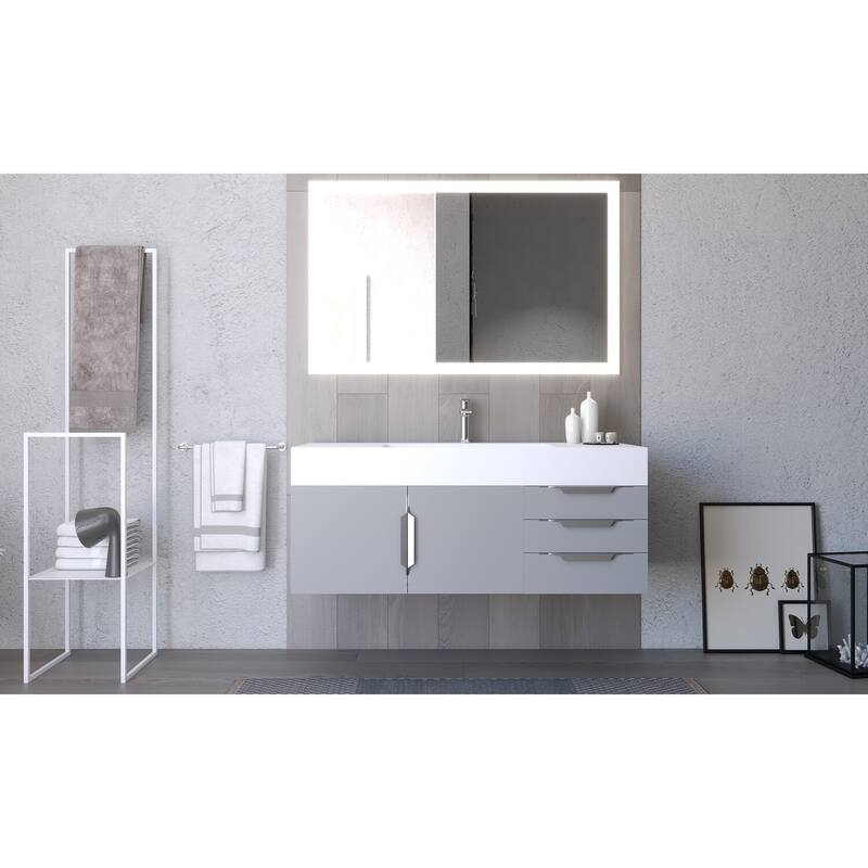 Amazon 48" Wall Mounted Bathroom Vanity Set with White Solid Surface Top
