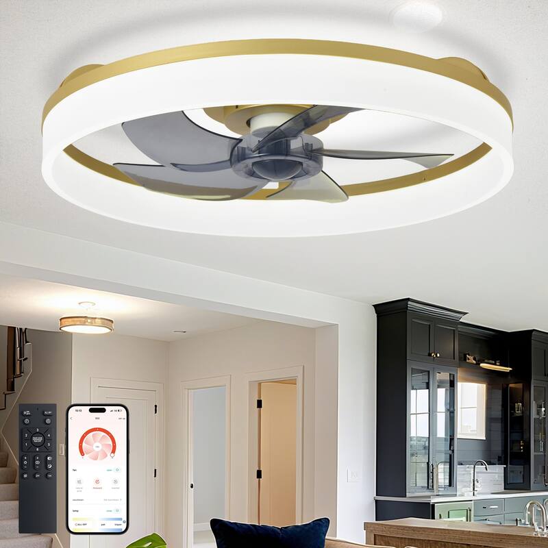 Ceiling Fan with Light: Low Profile, App Remote Control, 6-Speed, 3 CCT, Quiet DC Motor, Dimmable LED, 20" /16"