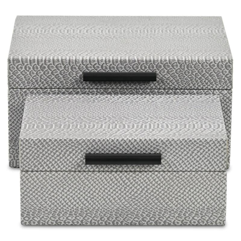 Anouk Set of 2 Rectangular Decorative Storage Boxes - Gray Faux Snakeskin - N/A