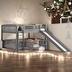 preview thumbnail 1 of 42, Full over Full Low Bunk Bed With Slide,Fence and Ladder for Bedroom Grey