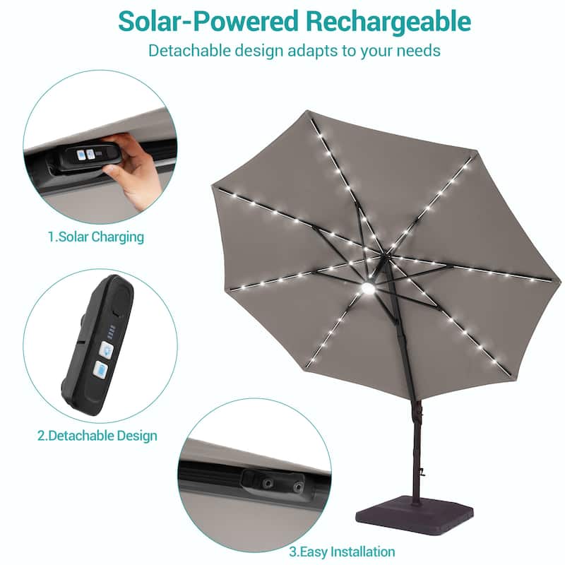 Bonosuki 11Ft Aluminum LED Cantilever Patio Umbrella with Base for Patio Deck Garden