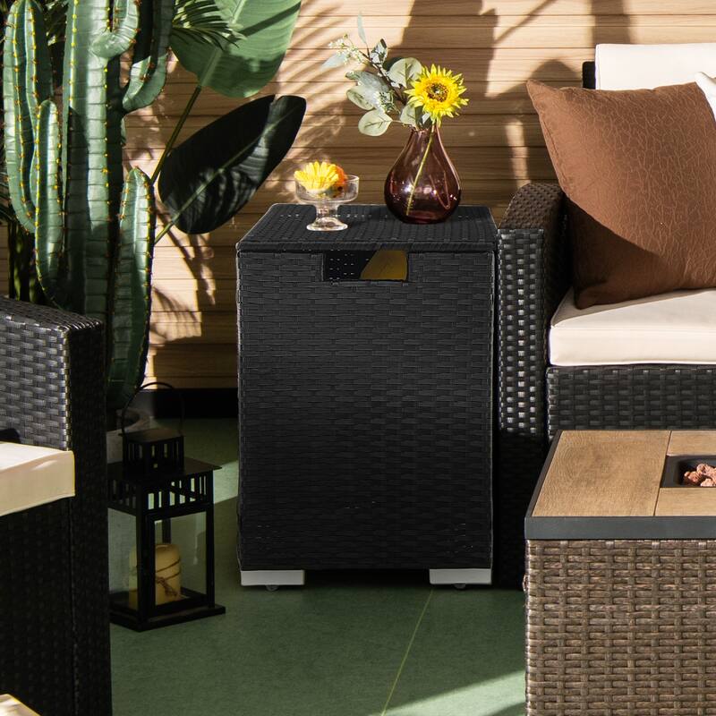 Gymax 16'' Rattan Propane Tank Cover Hideaway Side Table 20 lbs