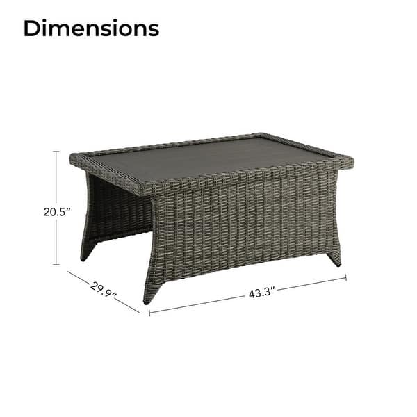 dimension image slide 15 of 16, Murphy Outdoor Wicker Patio Outdoor Sofa Swivel Chair Coffee Table